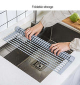 Foldable Stainless Steel Dish Rack, Silver - Top-Down View