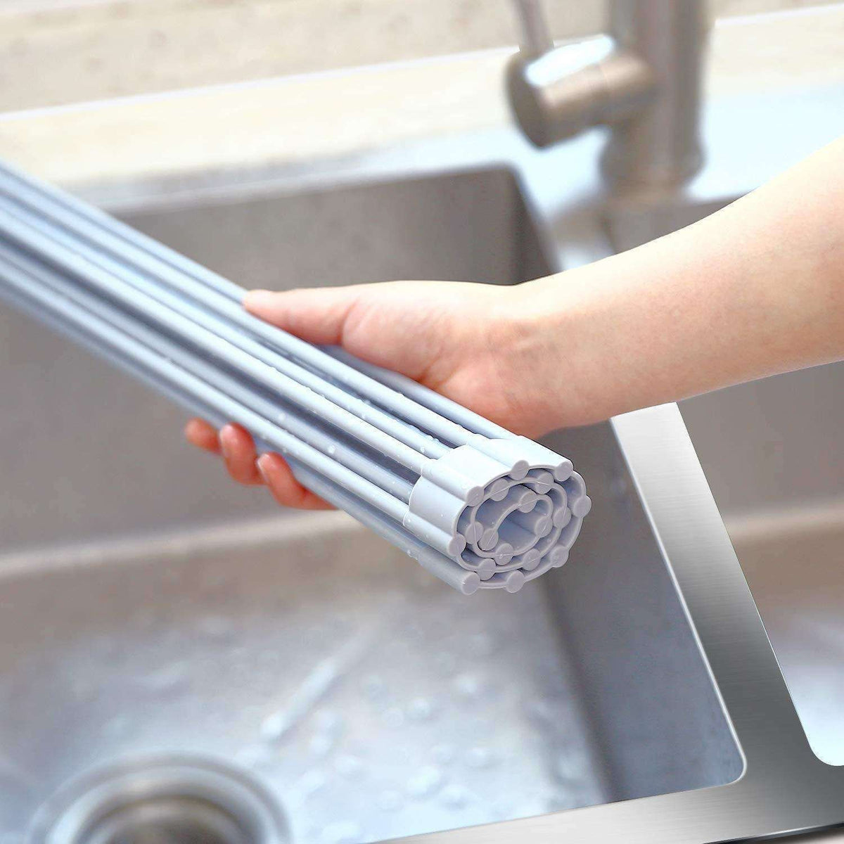 Foldable Stainless Steel Dish Rack, Silver