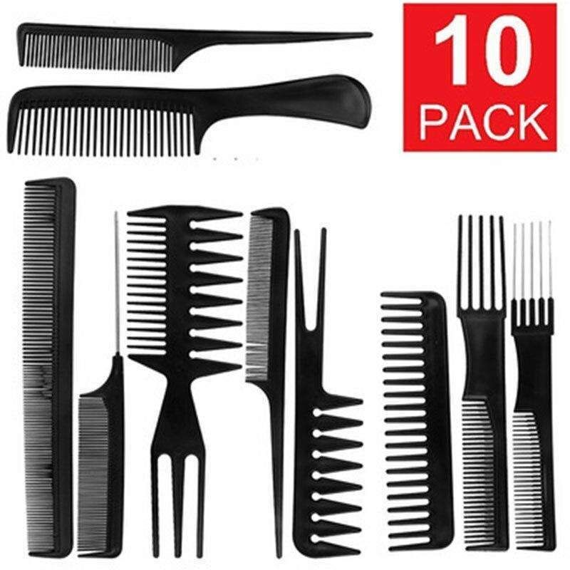10pcs Professional Comb Set with Different Shapes, Black