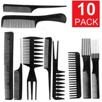 10pcs Professional Comb Set with Different Shapes, Black