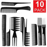 10pcs Professional Comb Set with Different Shapes, Black