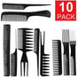 10pcs Professional Comb Set with Different Shapes, Black
