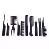 10pcs Professional Comb Set with Different Shapes, Black - Front View