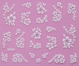 White nail decorations flowers stickers, 10 sheets - Top-Down View