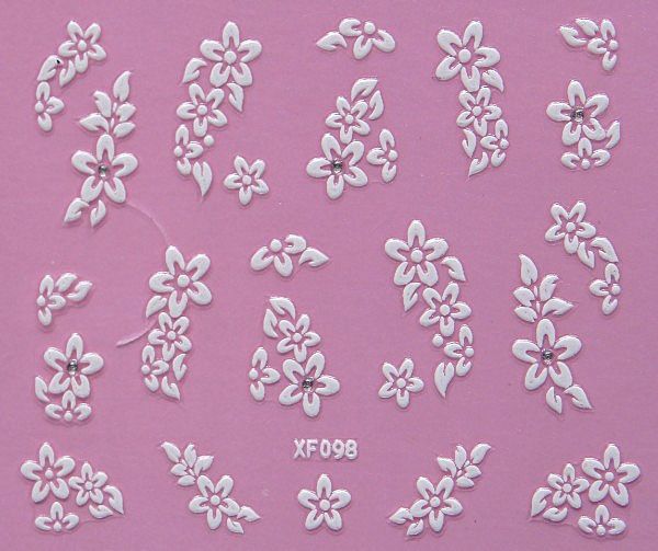 White nail decorations flowers stickers, 10 sheets