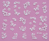 White nail decorations flowers stickers, 10 sheets