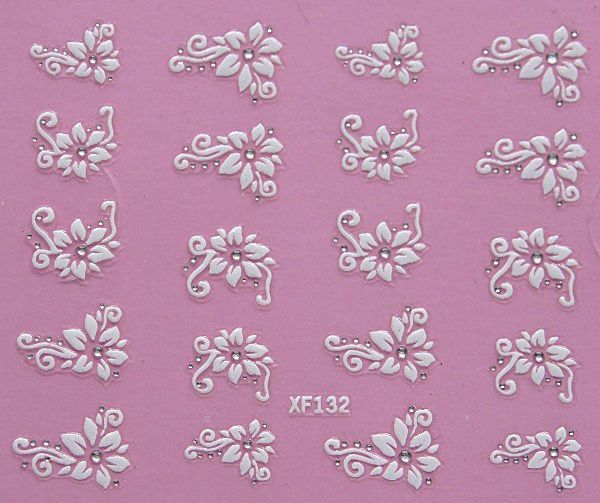 White nail decorations flowers stickers, 10 sheets