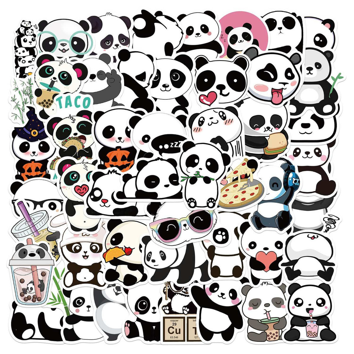 50pcs Graffiti Stickers Waterproof MultiColor Animal Design for Laptop Skate, Compatible with Panda