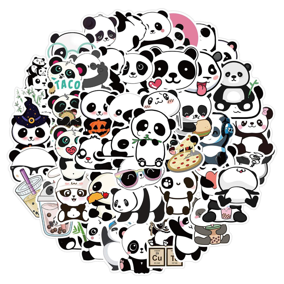 50pcs Graffiti Stickers Waterproof MultiColor Animal Design for Laptop Skate, Compatible with Panda