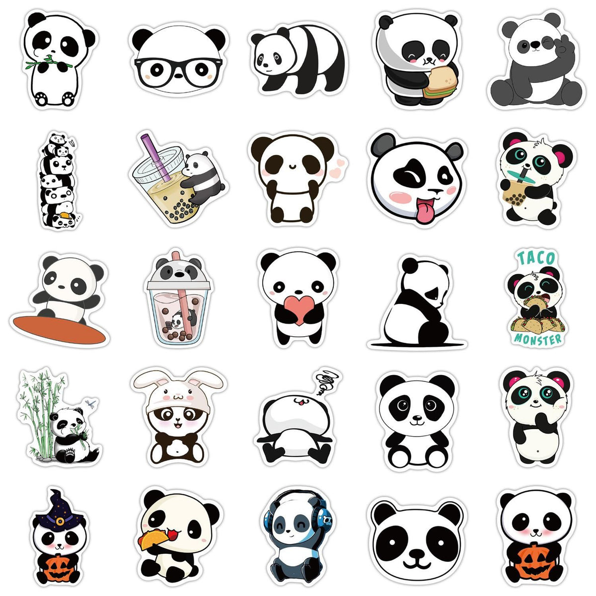 50pcs Graffiti Stickers Waterproof MultiColor Animal Design for Laptop Skate, Compatible with Panda