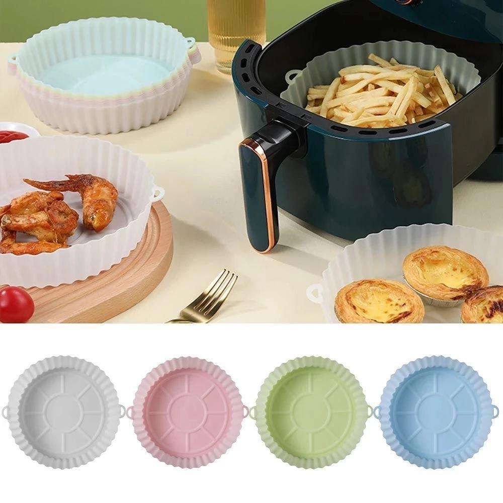2-Pack Pink Silicone Air Fryer Pot & Baking Tray, Compatible with Most Air Fryers