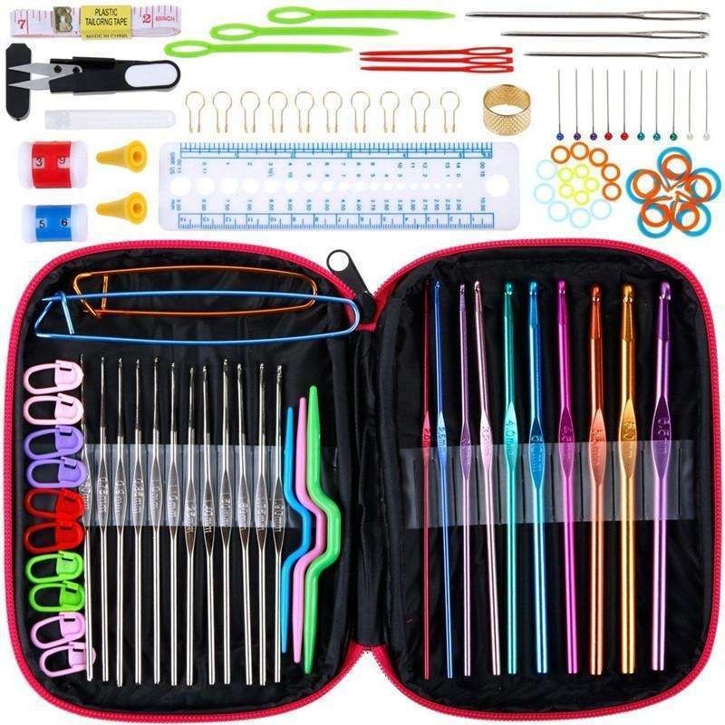 Crochet hooks knitting kit with markers and tape measure, multicolor