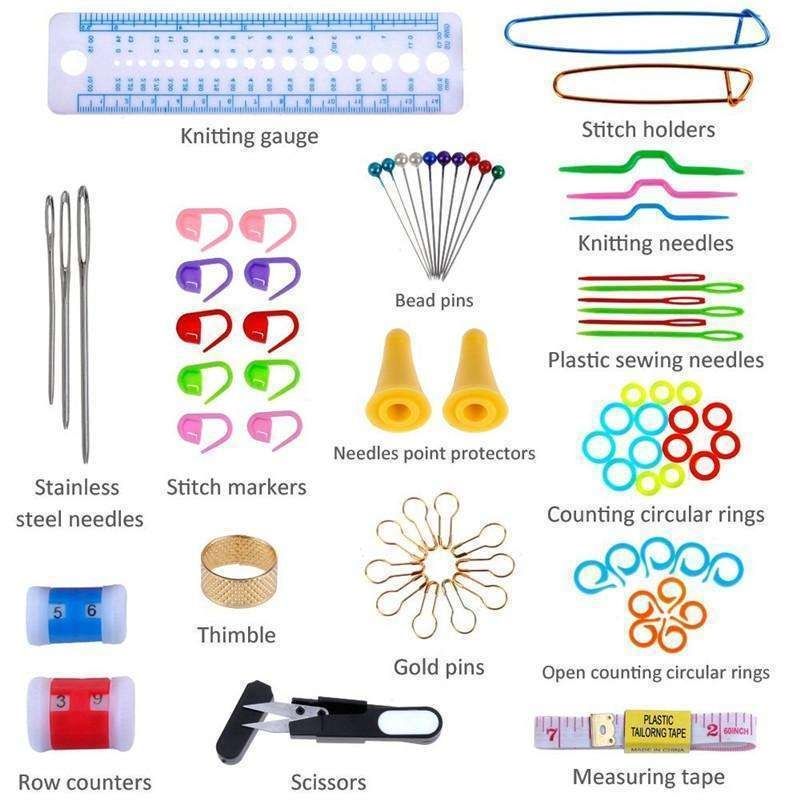 Crochet hooks knitting kit with markers and tape measure, multicolor