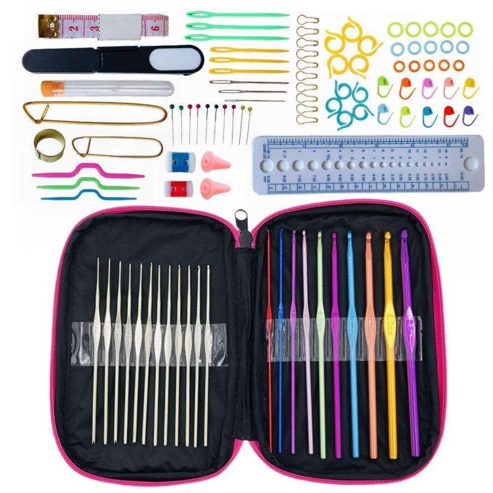 Crochet hooks knitting kit with markers and tape measure, multicolor