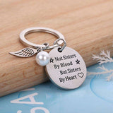 Sisters by Heart Keychain Stainless Steel Vintage Silver