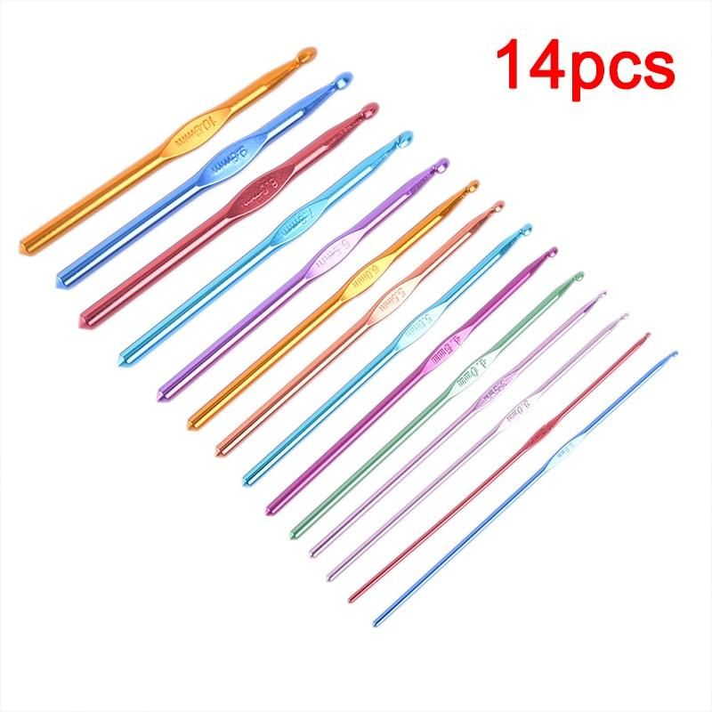 14pcs Aluminum Crochet Hooks, Multicolor Knitting Kit
