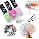 Nail kit with polish, rhinestones, and stickers, MultiColor