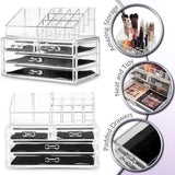 Acrylic Makeup Organizer 4 Drawers Transparent Makeup Stand - Side View