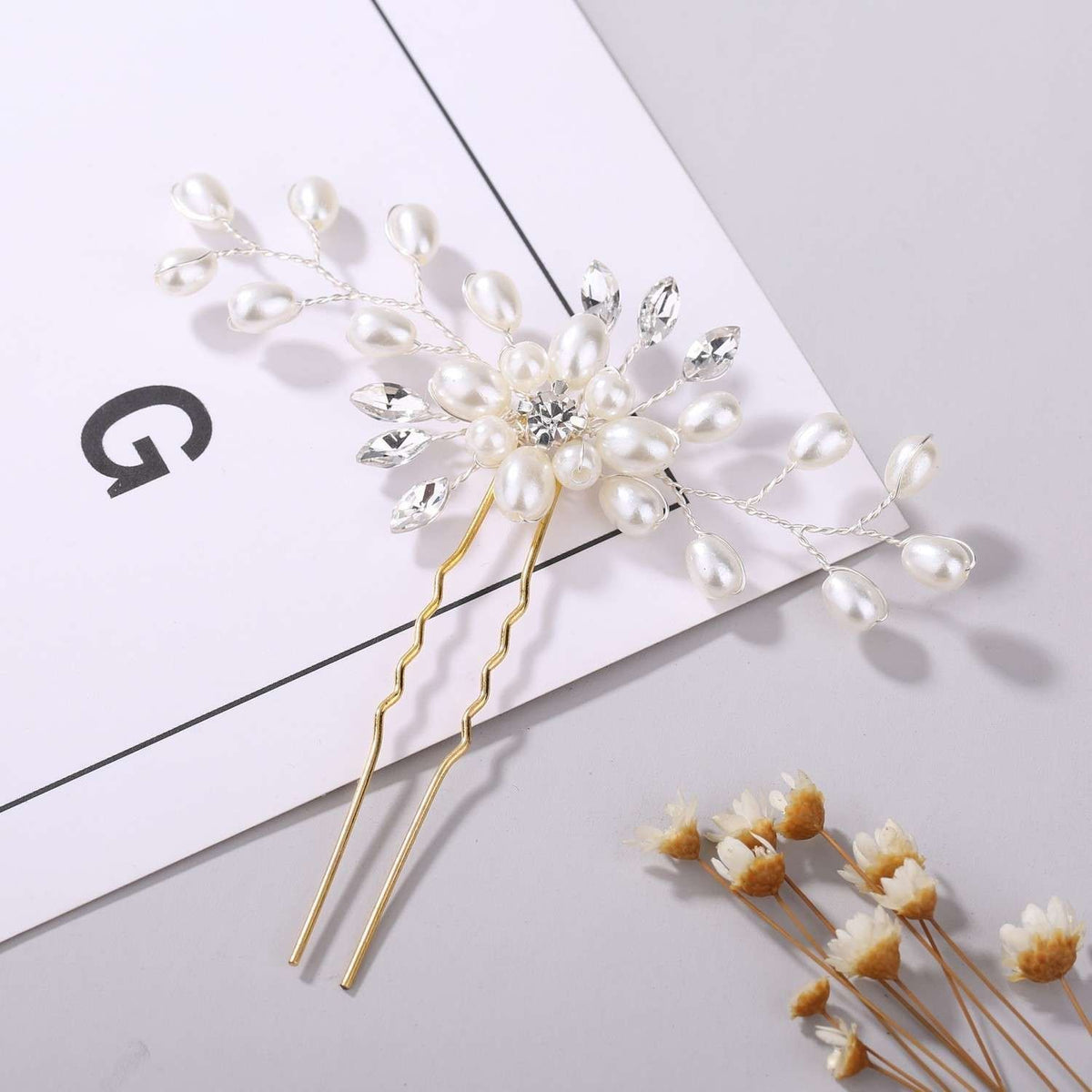 White Pearl Flower Wedding Hairpin