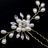 White Pearl Flower Wedding Hairpin - Rear View