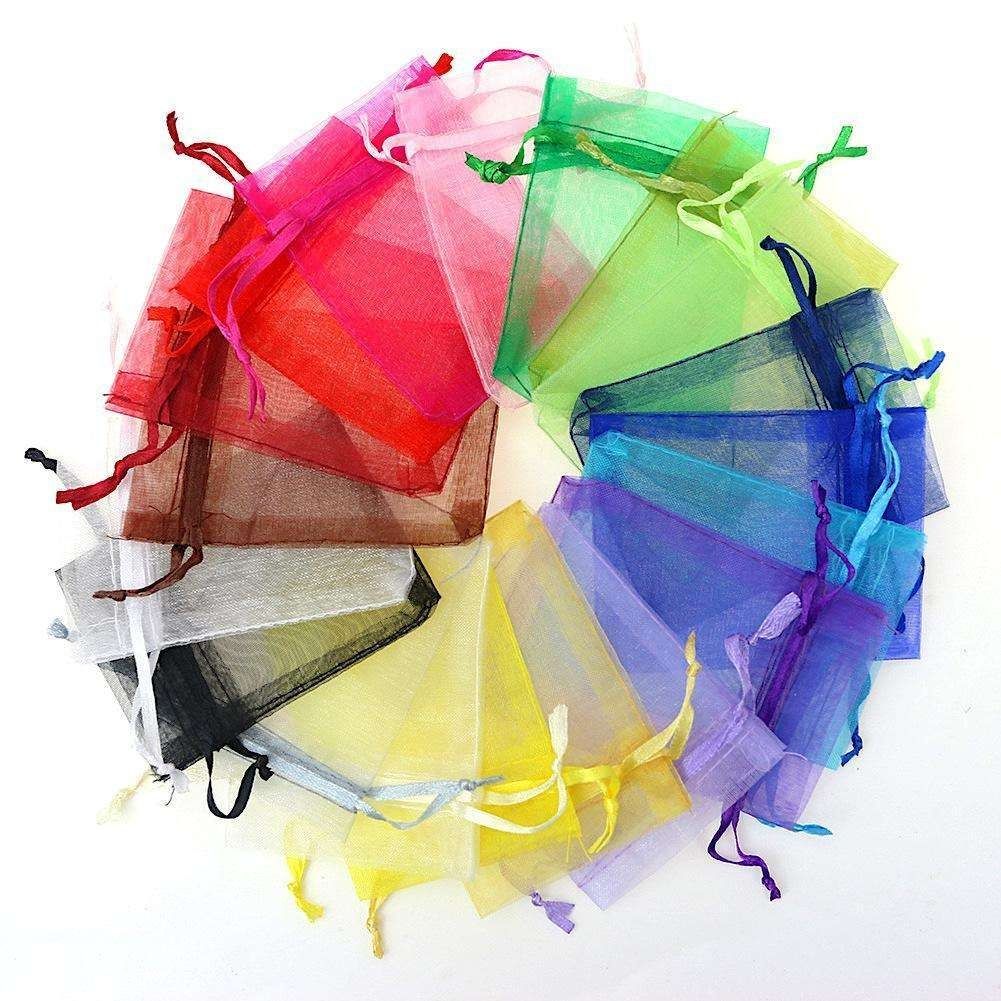 100pcs Organza Bags, 9x7cm - Hand-Sewn Multicolor Gift Bags for Wedding Party Favors