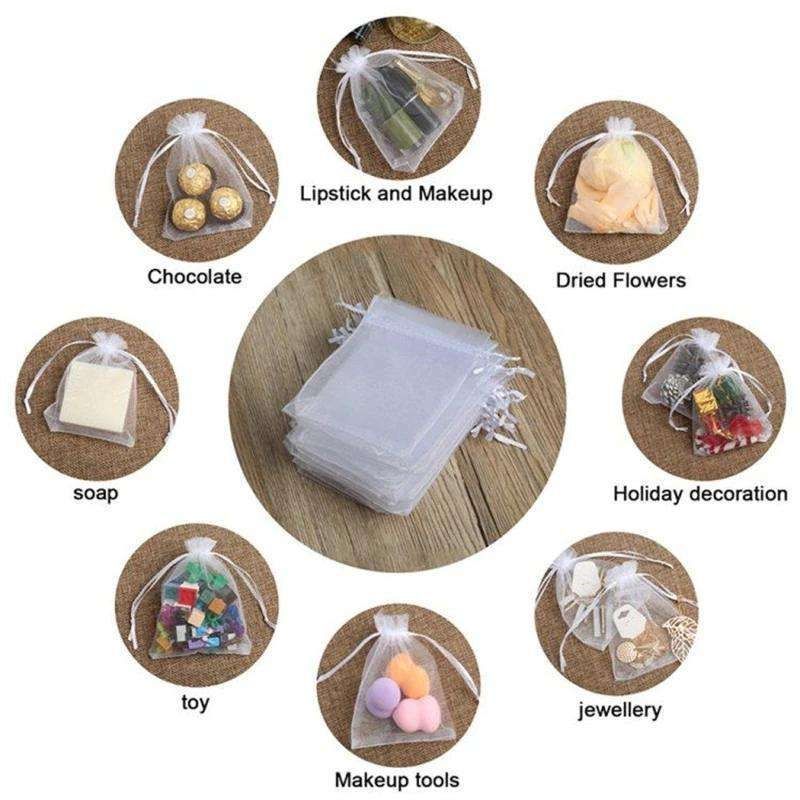 100pcs Organza Bags, 9x7cm - Hand-Sewn Multicolor Gift Bags for Wedding Party Favors