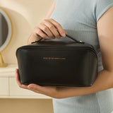 Black Spacious Toiletry Bag for Travel, Makeup Bag - Top-Down View