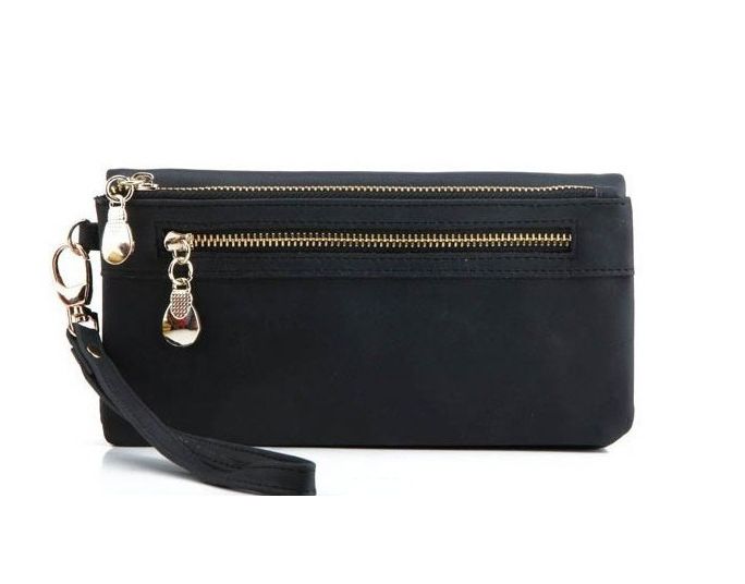 Stylish black wallet with gold zipper, Black