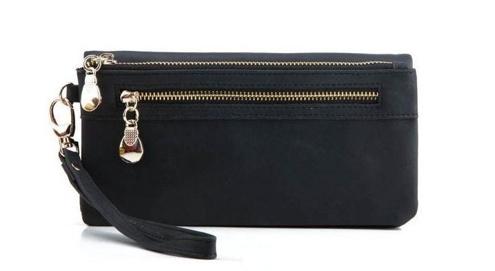 Stylish black wallet with gold zipper, Black