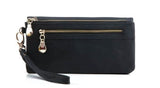 Stylish black wallet with gold zipper, Black - Front View