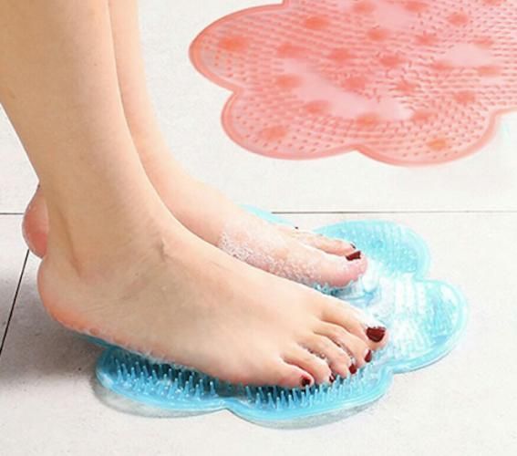 Pink Non-Slip Silicone Foot Massage Pad with Suction for Bathroom