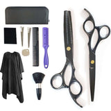 Hairdressing set 9-piece with scissors, thinning scissors, comb and hair divider, Black