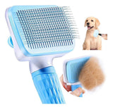 Self-cleaning pet brush, blue, for cats and dogs