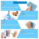 Self-cleaning pet brush, blue, for cats and dogs