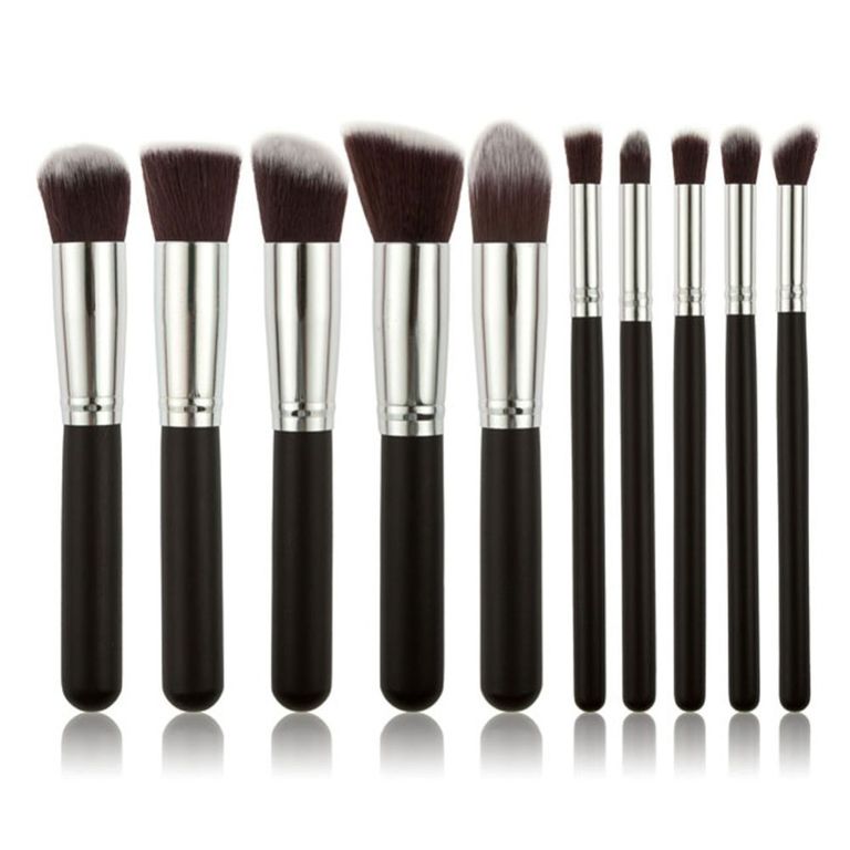 10pcs Professional Makeup Brushes Set, Silver Black