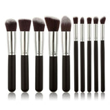 10pcs Professional Makeup Brushes Set, Silver Black