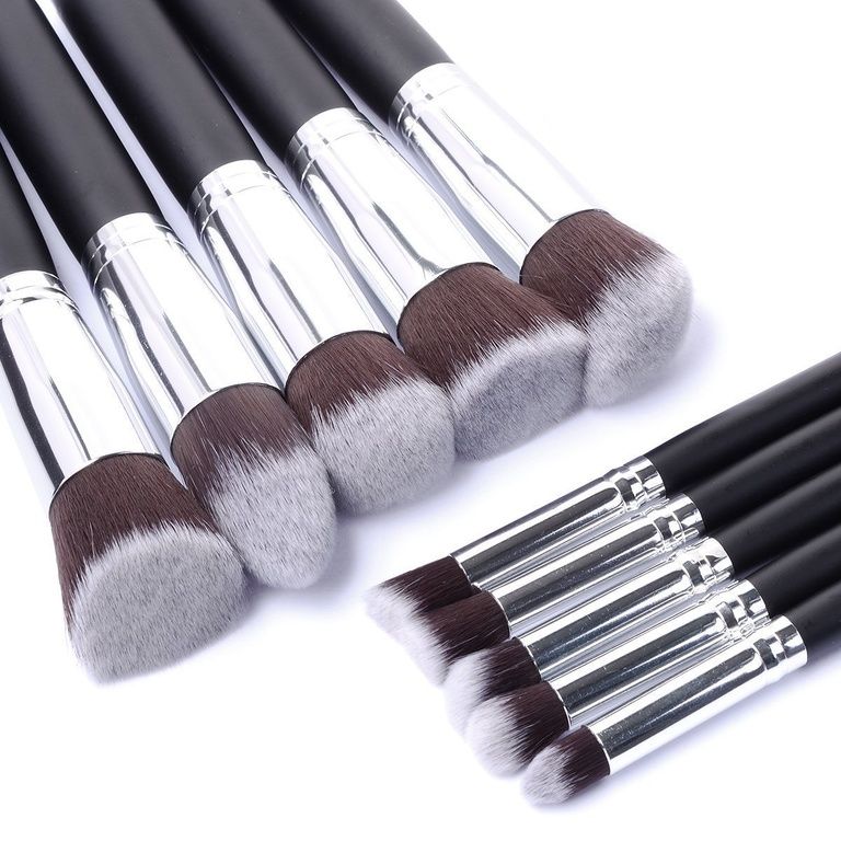 10pcs Professional Makeup Brushes Set, Silver Black