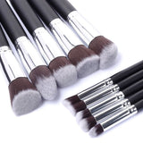 10pcs Professional Makeup Brushes Set, Silver Black