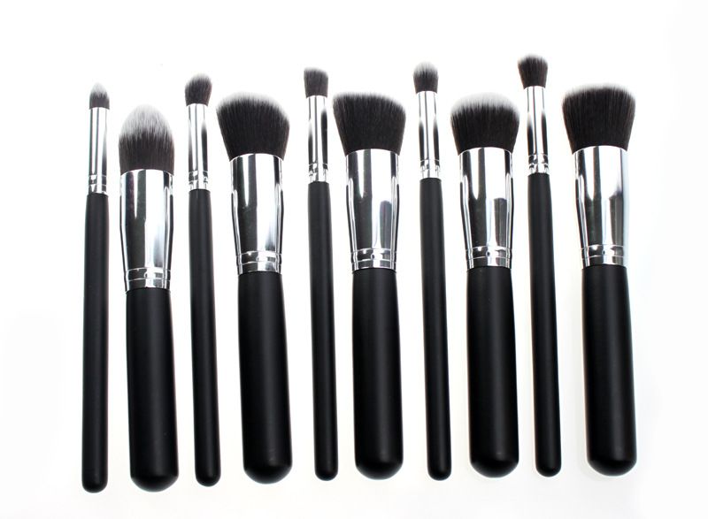 10pcs Professional Makeup Brushes Set, Silver Black
