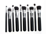 10pcs Professional Makeup Brushes Set, Silver Black