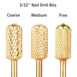Electric file bits, 3 sizes, rounded fin grit gold drill bits - Front View