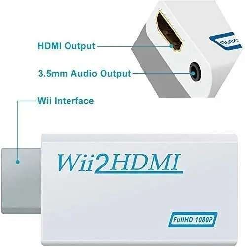 Wii to HDMI Adapter White, Compatible with Nintendo Wii Full HD 1080p