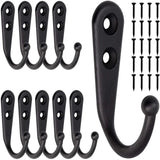 10pcs Black Wall Hooks with Screws, Coat Hangers