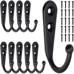 10pcs Black Wall Hooks with Screws, Coat Hangers