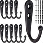 10pcs Black Wall Hooks with Screws, Coat Hangers