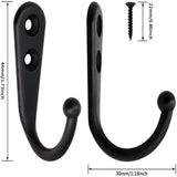 10pcs Black Wall Hooks with Screws, Coat Hangers - Side View