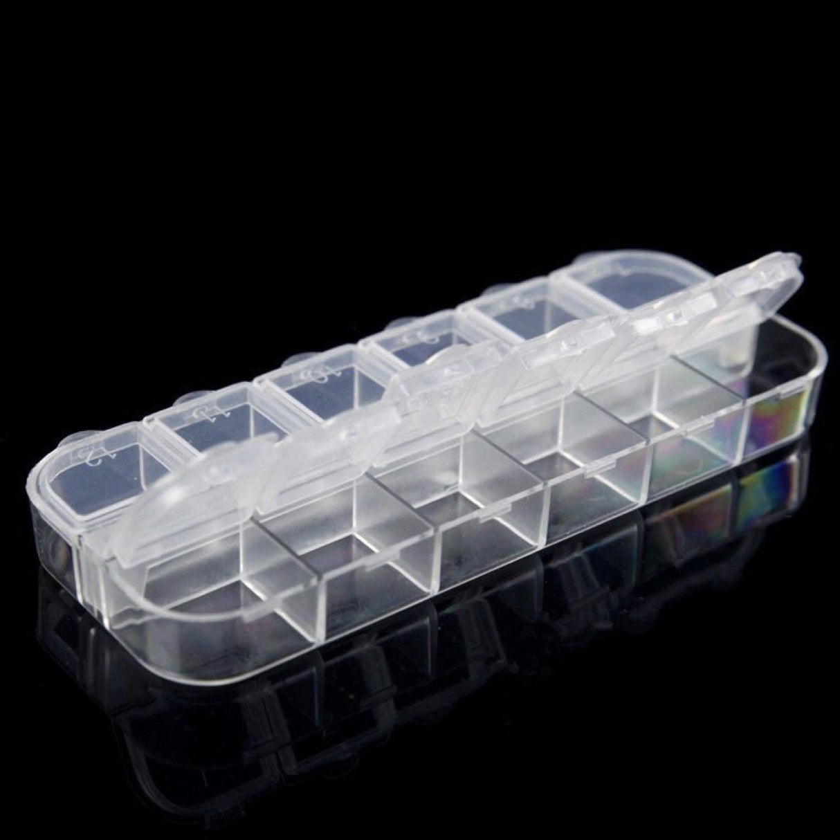 12-compartment transparent storage box, 13 x 5 cm