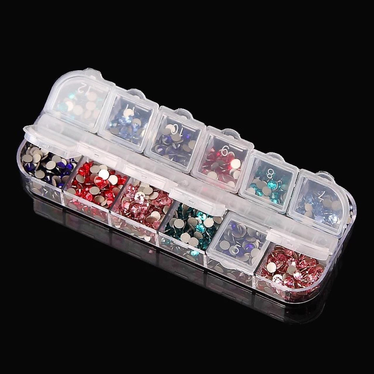 12-compartment transparent storage box, 13 x 5 cm
