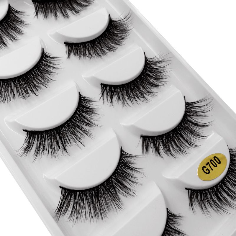 5-pair 3D faux mink false eyelashes G700, black