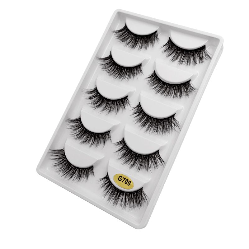 5-pair 3D faux mink false eyelashes G700, black